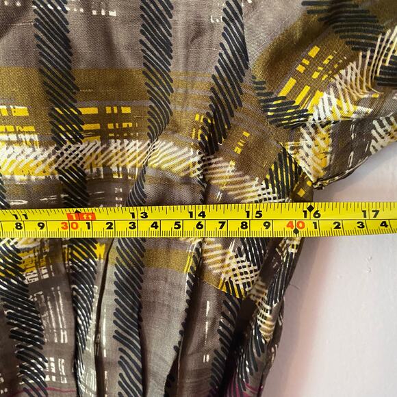 Trina Turk Red Brown Plaid Silk Knee Length Dress Button Down Belted 6 / Medium - Picture 9 of 11